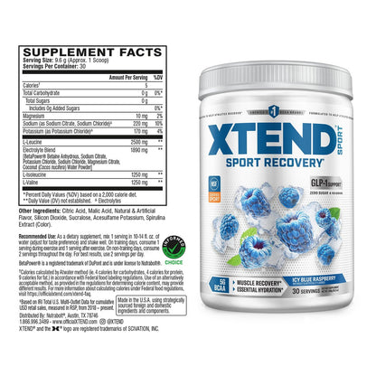 XTEND Sport BCAA Pulver Blauer Himbeer-Eis – Elektrolytpulver für Erholung & Hydration mit Aminosäuren – 30 Portionen