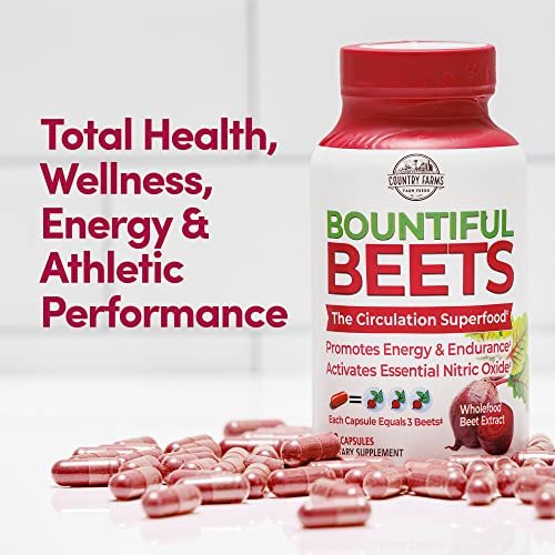 Country Farms Bountiful Beets Kapseln – Vollwert-Rote-Bete-Extrakt Superfood, natürlicher Stickstoffmonoxid-Booster, Rote-Bete-Pulver, Kreislauf- und Immununterstützung, 90 Kapseln, 90 Portionen