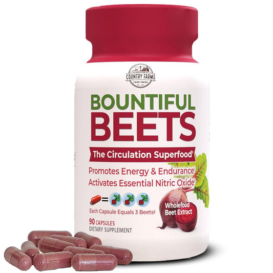 Country Farms Bountiful Beets Kapseln – Vollwert-Rote-Bete-Extrakt Superfood, natürlicher Stickstoffmonoxid-Booster, Rote-Bete-Pulver, Kreislauf- und Immununterstützung, 90 Kapseln, 90 Portionen