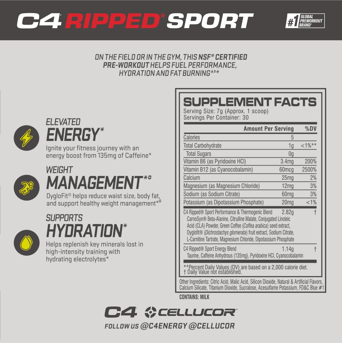 C4 Ripped Sport Pre Workout Pulver Arctic Snow Cone - Zuckerfreies Pre-Workout für Männer & Frauen mit Koffein & Gewichtsverlust - 30 Portionen