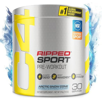 C4 Ripped Sport Pre Workout Pulver Arctic Snow Cone - Zuckerfreies Pre-Workout für Männer & Frauen mit Koffein & Gewichtsverlust - 30 Portionen