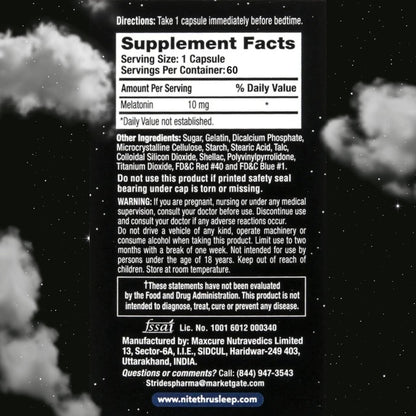 Nite Thru Advanced Sleep Aid Melatonin Nahrungsergänzungsmittel, 10mg Kapseln, 60 Stück