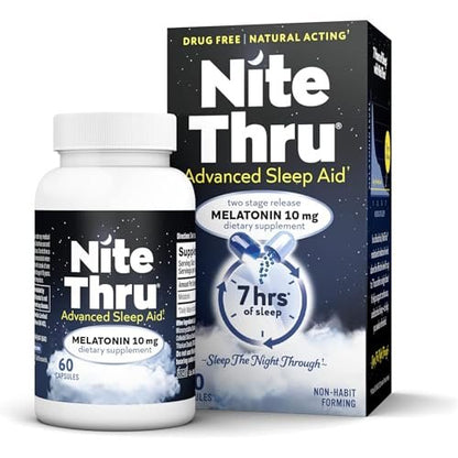 Nite Thru Advanced Sleep Aid Melatonin Nahrungsergänzungsmittel, 10mg Kapseln, 60 Stück