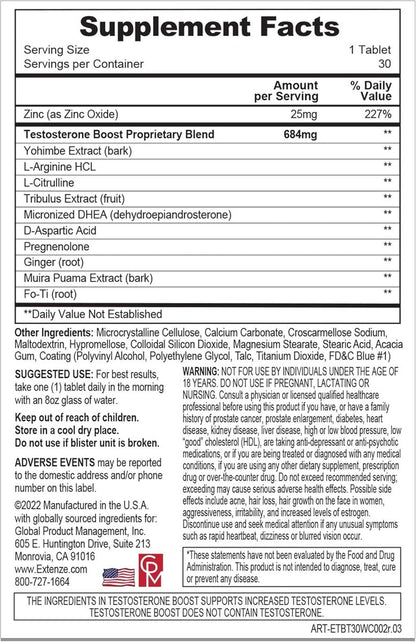 ExtenZe Testosteron Booster 30 Kapseln - Natürliche Unterstützung für Vitalität und Energie