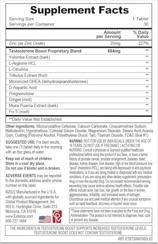 ExtenZe Testosteron Booster 30 Kapseln - Natürliche Unterstützung für Vitalität und Energie