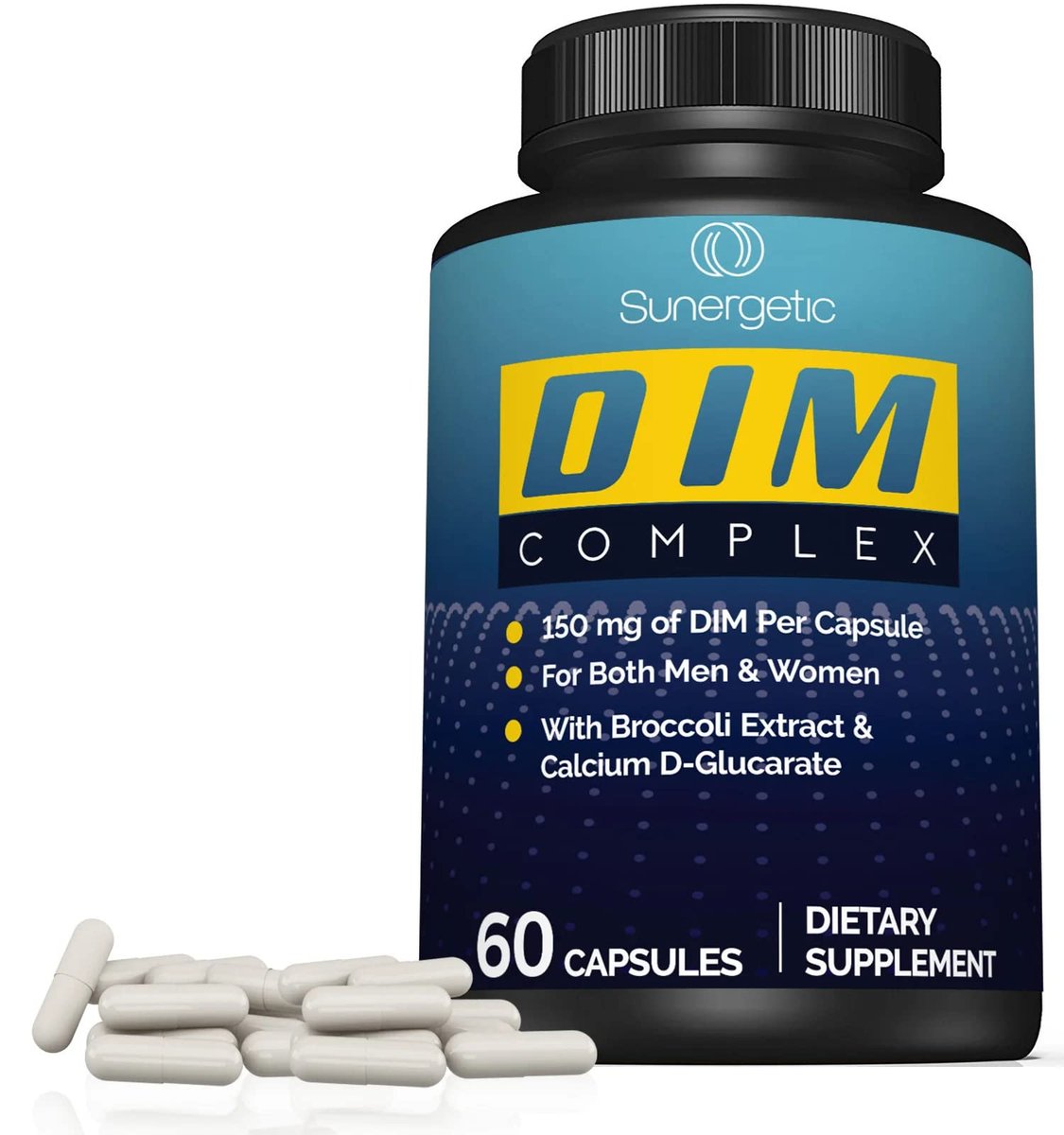 Sunergetic Premium DIM Komplex – 150 mg Diindolylmethan, Brokkoli, Calcium-D-Glucarat & Bioperin für Männer & Frauen – DIM-Komplex zur Unterstützung in den Wechseljahren & Hormonbalance – 60 Kapseln