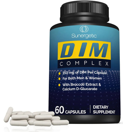 Sunergetic Premium DIM Komplex – 150 mg Diindolylmethan, Brokkoli, Calcium-D-Glucarat & Bioperin für Männer & Frauen – DIM-Komplex zur Unterstützung in den Wechseljahren & Hormonbalance – 60 Kapseln