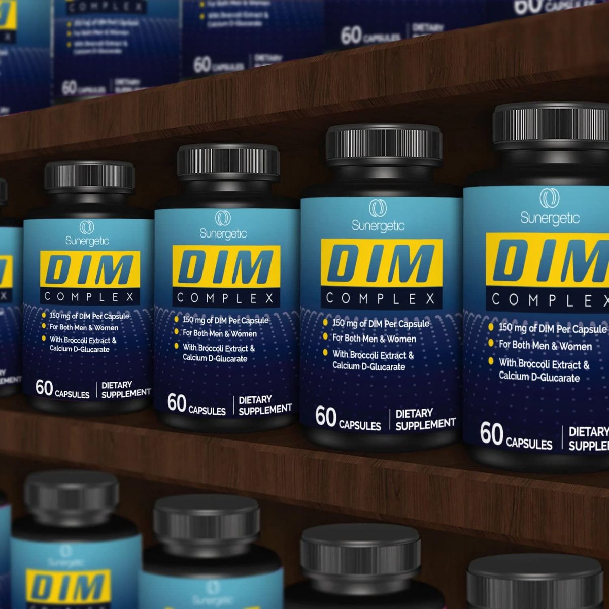 Sunergetic Premium DIM Komplex – 150 mg Diindolylmethan, Brokkoli, Calcium-D-Glucarat & Bioperin für Männer & Frauen – DIM-Komplex zur Unterstützung in den Wechseljahren & Hormonbalance – 60 Kapseln
