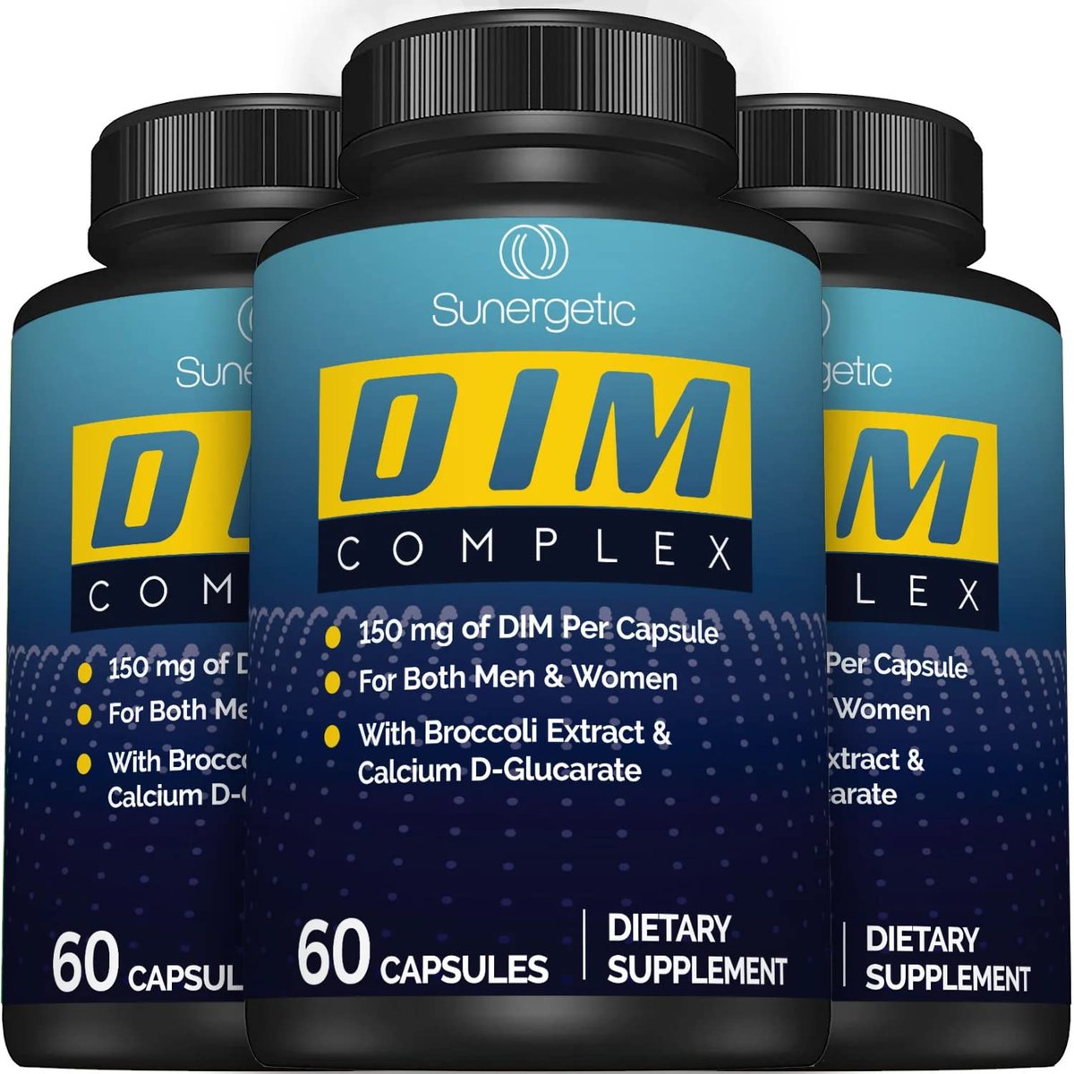 Sunergetic Premium DIM Komplex – 150 mg Diindolylmethan, Brokkoli, Calcium-D-Glucarat & Bioperin für Männer & Frauen – DIM-Komplex zur Unterstützung in den Wechseljahren & Hormonbalance – 60 Kapseln