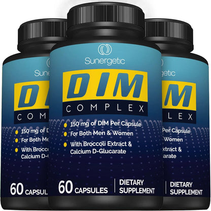 Sunergetic Premium DIM Komplex – 150 mg Diindolylmethan, Brokkoli, Calcium-D-Glucarat & Bioperin für Männer & Frauen – DIM-Komplex zur Unterstützung in den Wechseljahren & Hormonbalance – 60 Kapseln
