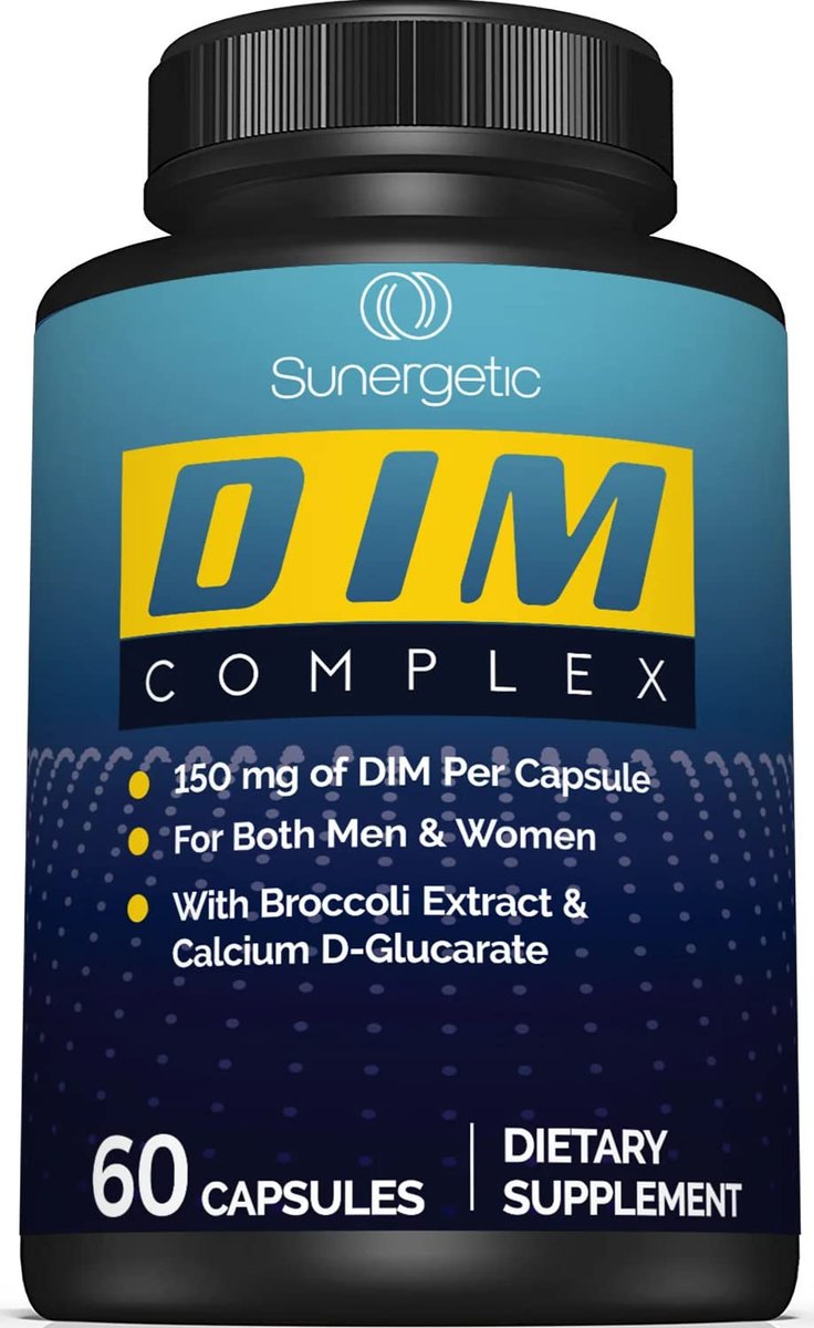 Sunergetic Premium DIM Komplex – 150 mg Diindolylmethan, Brokkoli, Calcium-D-Glucarat & Bioperin für Männer & Frauen – DIM-Komplex zur Unterstützung in den Wechseljahren & Hormonbalance – 60 Kapseln