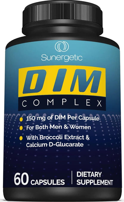 Sunergetic Premium DIM Komplex – 150 mg Diindolylmethan, Brokkoli, Calcium-D-Glucarat & Bioperin für Männer & Frauen – DIM-Komplex zur Unterstützung in den Wechseljahren & Hormonbalance – 60 Kapseln
