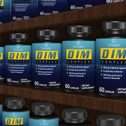 Sunergetic Premium DIM Komplex – 150 mg Diindolylmethan, Brokkoli, Calcium-D-Glucarat & Bioperin für Männer & Frauen – DIM-Komplex zur Unterstützung in den Wechseljahren & Hormonbalance – 60 Kapseln