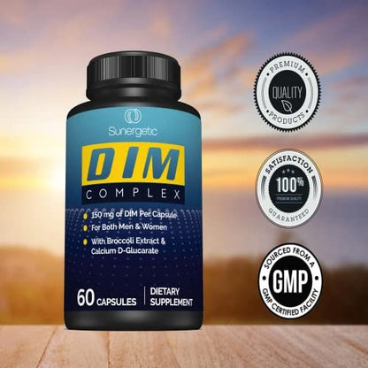 Sunergetic Premium DIM Komplex – 150 mg Diindolylmethan, Brokkoli, Calcium-D-Glucarat & Bioperin für Männer & Frauen – DIM-Komplex zur Unterstützung in den Wechseljahren & Hormonbalance – 60 Kapseln