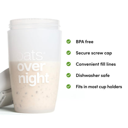 Oats Overnight Shaker Flasche – Auslaufsicherer Shakerbecher mit sicherem Schraubverschluss & Fülllinie, spülmaschinenfest – Mixbecher für Proteinshakes, Haferflocken, Frühstück unterwegs & Reisen