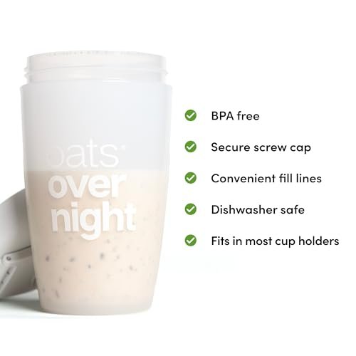 Oats Overnight Shaker Flasche – Auslaufsicherer Shakerbecher mit sicherem Schraubverschluss & Fülllinie, spülmaschinenfest – Mixbecher für Proteinshakes, Haferflocken, Frühstück unterwegs & Reisen