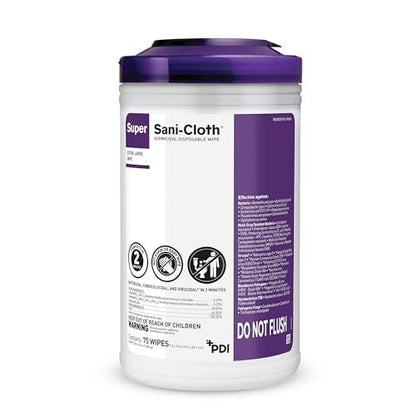 Super Sani-Cloth Desinfektionstücher, XL 5'' x 8'' Tuch, Spenderbox mit 65 Tüchern