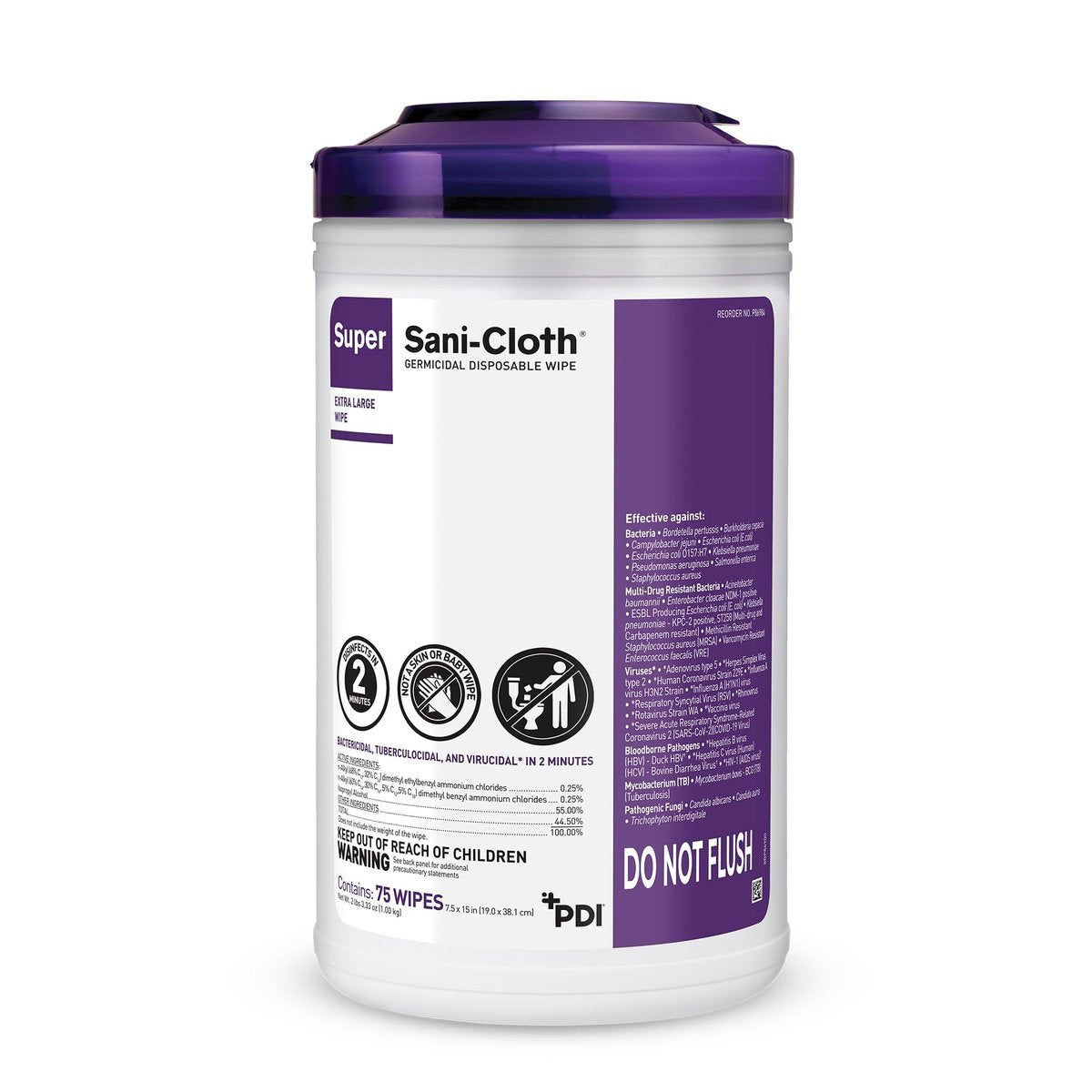Super Sani-Cloth Desinfektionstücher, XL 5'' x 8'' Tuch, Spenderbox mit 65 Tüchern