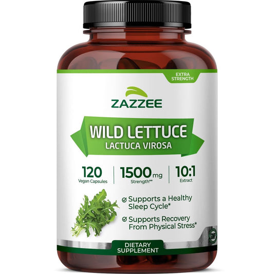 Zazzee Extra Starkes Wild Lettuce 10:1 Extrakt, 120 Vegane Kapseln, 4 Monate Vorrat, Lactuca Virosa, Entspannung, Ruhe & Stimmungsunterstützung, Konzentrierter 10X Extrakt, 100% Vegetarisch, Nicht-GVO, Hergestellt in den USA