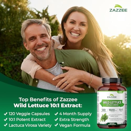 Zazzee Extra Starkes Wild Lettuce 10:1 Extrakt, 120 Vegane Kapseln, 4 Monate Vorrat, Lactuca Virosa, Entspannung, Ruhe & Stimmungsunterstützung, Konzentrierter 10X Extrakt, 100% Vegetarisch, Nicht-GVO, Hergestellt in den USA