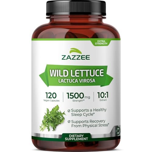 Zazzee Extra Starkes Wild Lettuce 10:1 Extrakt, 120 Vegane Kapseln, 4 Monate Vorrat, Lactuca Virosa, Entspannung, Ruhe & Stimmungsunterstützung, Konzentrierter 10X Extrakt, 100% Vegetarisch, Nicht-GVO, Hergestellt in den USA
