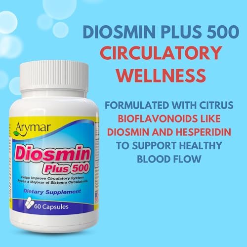 Arymar Diosmin 500mg mit Vitamin B-Komplex – Kreislauf-Formel für Venenstärke und normalen Blutfluss, Gefäßgesundheit und Mikrozirkulation, 60 Kapseln