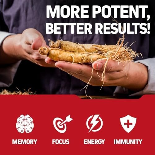 Herbtonics Koreanischer Roter Panax Ginseng 1500mg – Energie-Supplement für Spitzenleistung, Fokus & Vitalität – Hochpotenter Ginseng-Wurzelextrakt – 120 vegane Kapseln