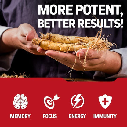 Herbtonics Koreanischer Roter Panax Ginseng 1500mg – Energie-Supplement für Spitzenleistung, Fokus & Vitalität – Hochpotenter Ginseng-Wurzelextrakt – 120 vegane Kapseln
