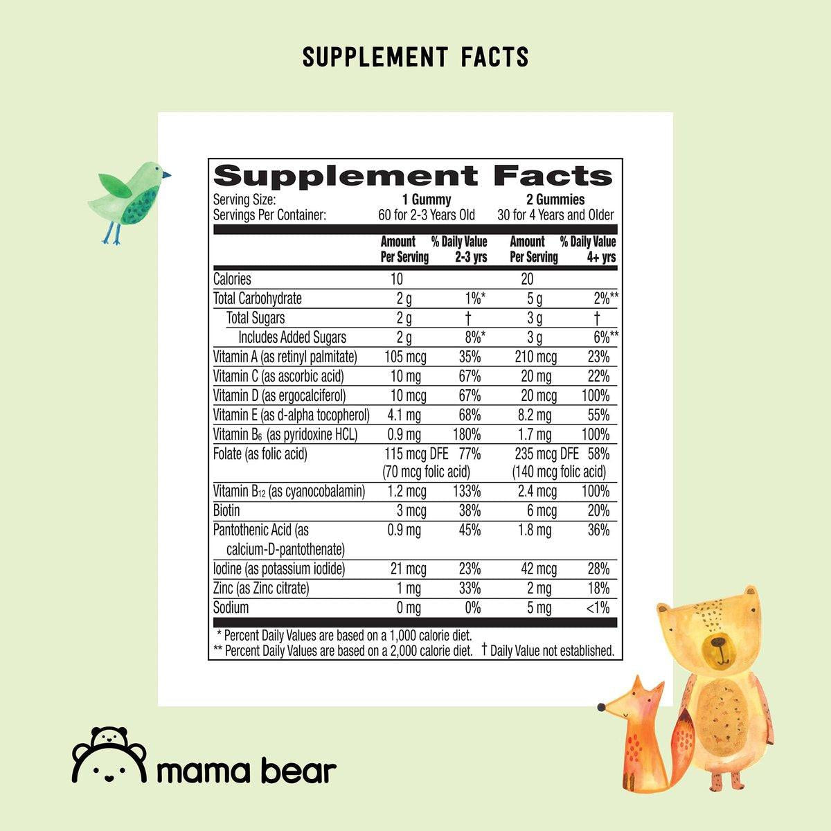 Mama Bear Bio Kinder Multivitamin Gummibärchen, Beere, Kirsche & Orange, 60 Stück, 1 Monatsvorrat