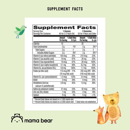 Mama Bear Bio Kinder Multivitamin Gummibärchen, Beere, Kirsche & Orange, 60 Stück, 1 Monatsvorrat