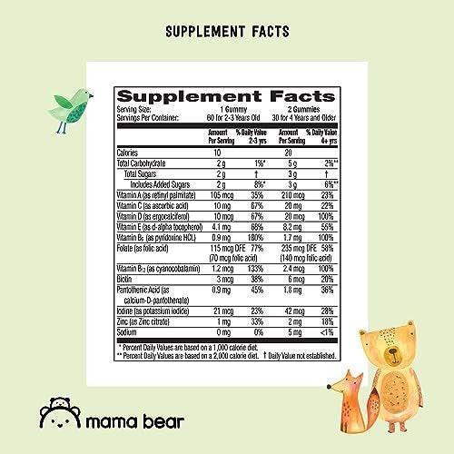 Mama Bear Bio Kinder Multivitamin Gummibärchen, Beere, Kirsche & Orange, 60 Stück, 1 Monatsvorrat