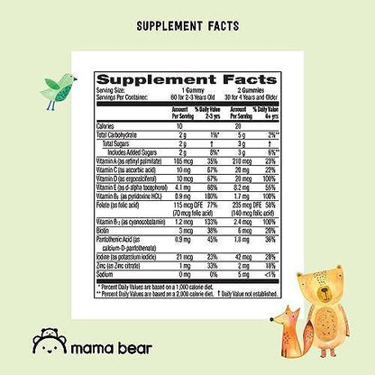 Mama Bear Bio Kinder Multivitamin Gummibärchen, Beere, Kirsche & Orange, 60 Stück, 1 Monatsvorrat