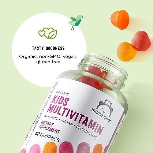 Mama Bear Bio Kinder Multivitamin Gummibärchen, Beere, Kirsche & Orange, 60 Stück, 1 Monatsvorrat