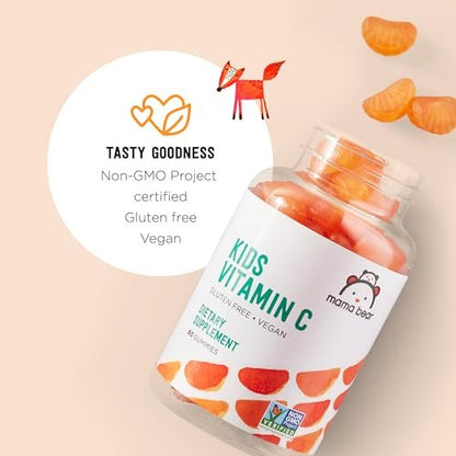 Mama Bear Vegane Vitamin C Gummibärchen für Kinder, Orange, 60 Stück, Immunsystem, 125 mg pro Gummibärchen