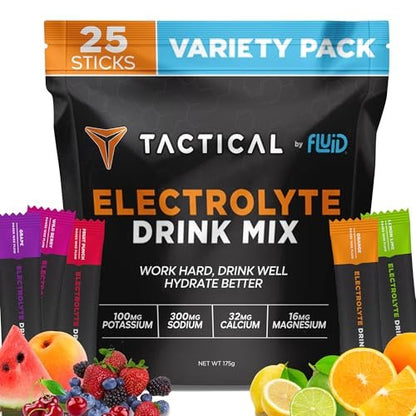 Fluid Tactical – 25 Portionen Elektrolytpulver | Sortenpaket | Reisefertiges Getränkepulver | Extreme Rehydrierung