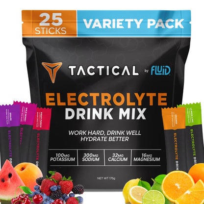 Fluid Tactical – 25 Portionen Elektrolytpulver | Sortenpaket | Reisefertiges Getränkepulver | Extreme Rehydrierung