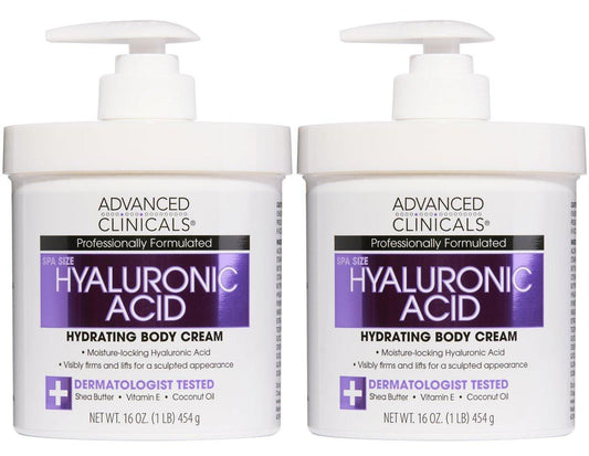 Advanced Clinicals Hyaluronsäure Feuchtigkeitscreme mit Vitamin E – Hydratisierende Körpercreme & Lotion für Frauen und Männer zur Verbesserung des Erscheinungsbilds von Falten, trockener Haut und schlaffer Haut, 16 Unzen, 2er-Pack