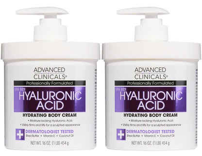Advanced Clinicals Hyaluronsäure Feuchtigkeitscreme mit Vitamin E – Hydratisierende Körpercreme & Lotion für Frauen und Männer zur Verbesserung des Erscheinungsbilds von Falten, trockener Haut und schlaffer Haut, 16 Unzen, 2er-Pack