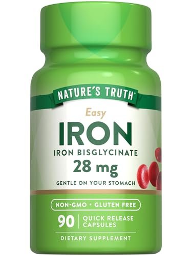 Nature's Truth Eisenpräparat für Frauen und Männer | 28 mg | 90 Kapseln | Eisenbisglycinat | Nicht-GVO, glutenfrei