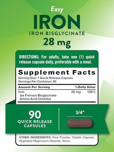 Nature's Truth Eisenpräparat für Frauen und Männer | 28 mg | 90 Kapseln | Eisenbisglycinat | Nicht-GVO, glutenfrei