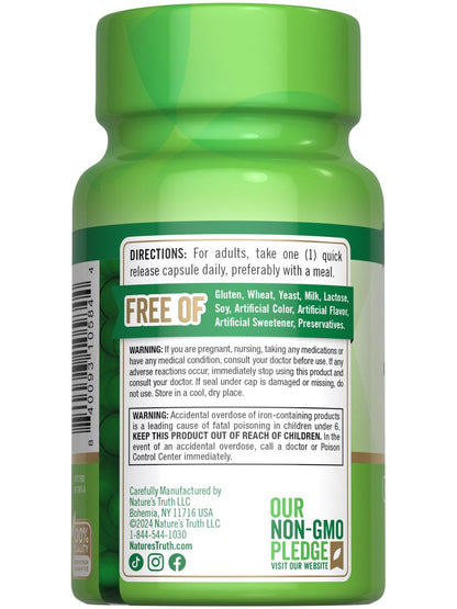 Nature's Truth Eisenpräparat für Frauen und Männer | 28 mg | 90 Kapseln | Eisenbisglycinat | Nicht-GVO, glutenfrei