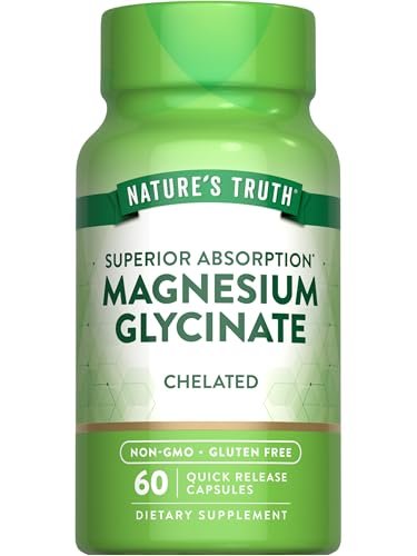 Nature's Truth Magnesium Glycinat Kapseln | 200 mg | 60 Kapseln | Chelierte Formel für überlegene Absorption | Nicht-GVO & glutenfrei