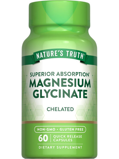 Nature's Truth Magnesium Glycinat Kapseln | 200 mg | 60 Kapseln | Chelierte Formel für überlegene Absorption | Nicht-GVO & glutenfrei