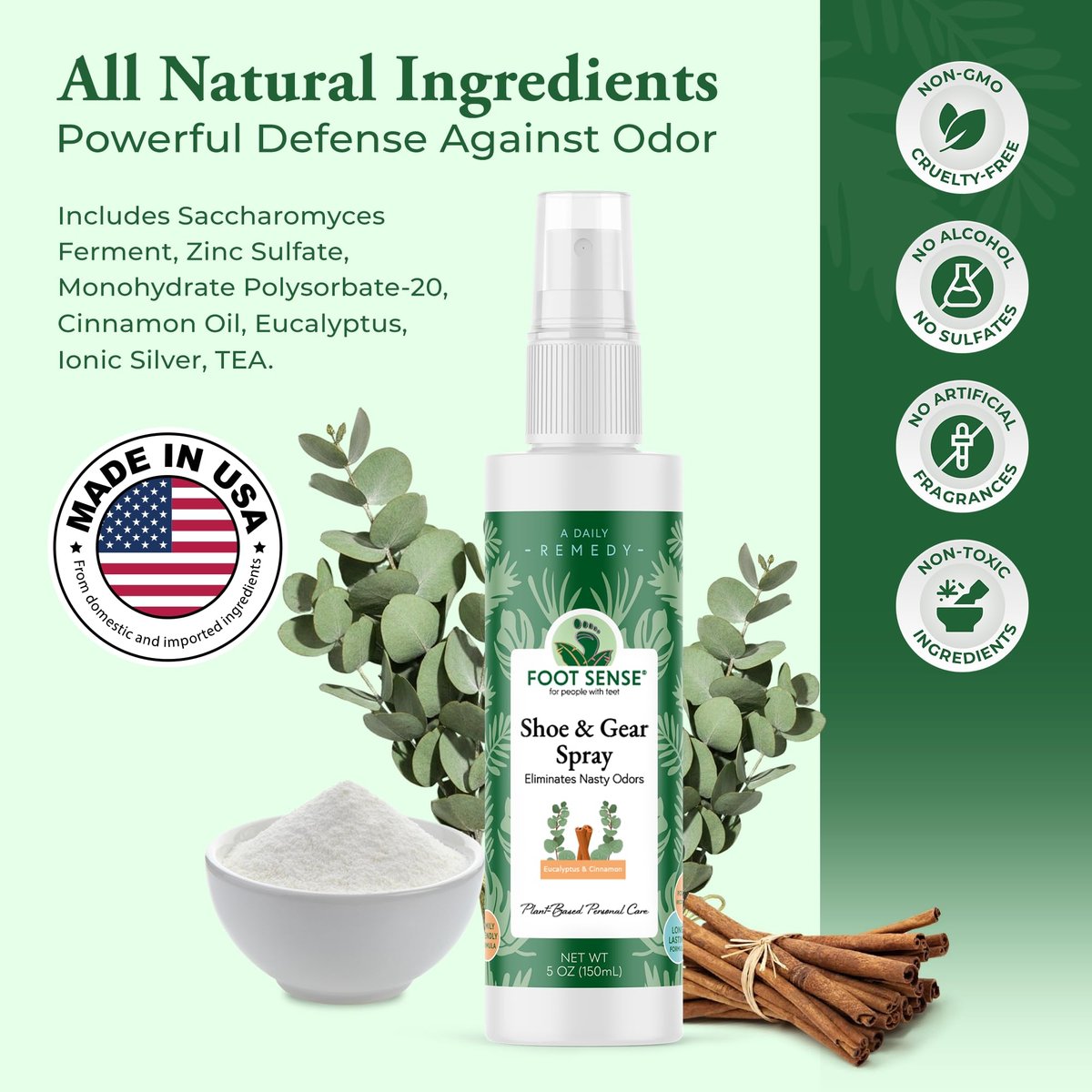 Foot Sense – Schuhdeo & Fußspray – Natürlicher Geruchsentferner für Füße, Schuhe & Sportausrüstung – Lang anhaltende Erfrischung für Erwachsene & Kinder – 150 ml