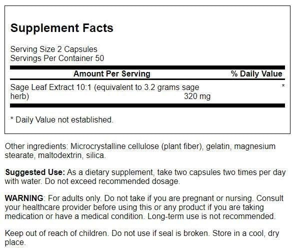 Swanson Salbeiextrakt – Kräuterergänzung für ganzheitliche Gesundheit und Schutz – Natürliche Formel zur allgemeinen Wellness-Unterstützung (100 Kapseln, 160 mg pro Kapsel)