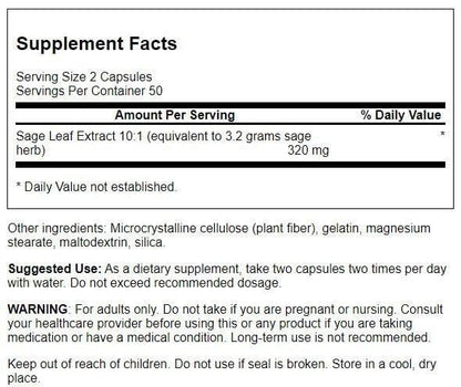 Swanson Salbeiextrakt – Kräuterergänzung für ganzheitliche Gesundheit und Schutz – Natürliche Formel zur allgemeinen Wellness-Unterstützung (100 Kapseln, 160 mg pro Kapsel)