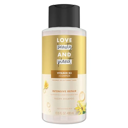 Love Beauty and Planet Shampoo mit Vitamin B3, Kokosöl & Ylang Ylang – Intensive Reparatur für geschädigtes Haar, sulfat-, silikon- & parabenfrei, tierversuchsfrei, 400 ml