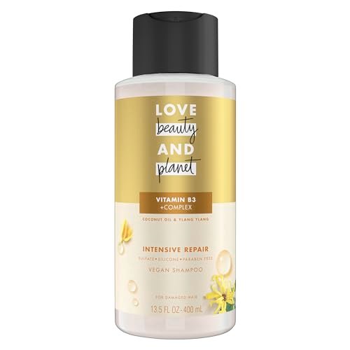 Love Beauty and Planet Shampoo mit Vitamin B3, Kokosöl & Ylang Ylang – Intensive Reparatur für geschädigtes Haar, sulfat-, silikon- & parabenfrei, tierversuchsfrei, 400 ml