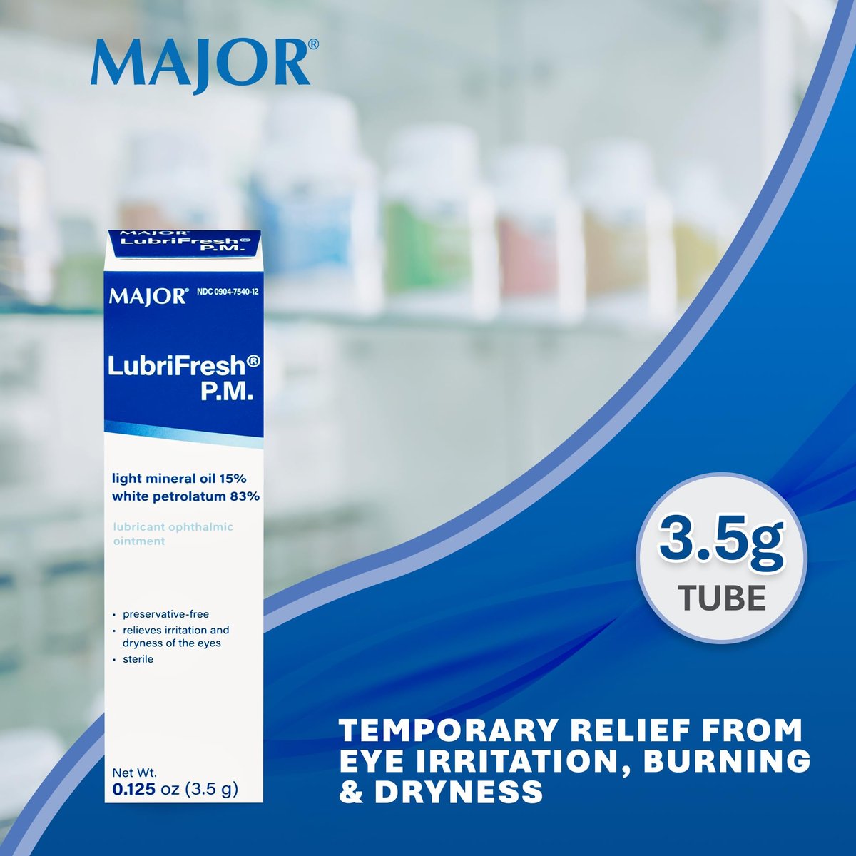MAJOR Lubrifresh P.M. Sterile Augensalbe – Konservierungsmittelfreie Augenpflege – Trockene Augen Linderung – 3,5 g (1 Packung)