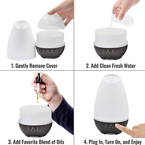 HealthSmart 500ML Essential Oil Diffuser für große Räume – Kaltnebel-Luftbefeuchter & Aromatherapie-Diffuser mit einstellbarem Timer, Nebelmodus und 7 LED-Lichtfarben, Weiß